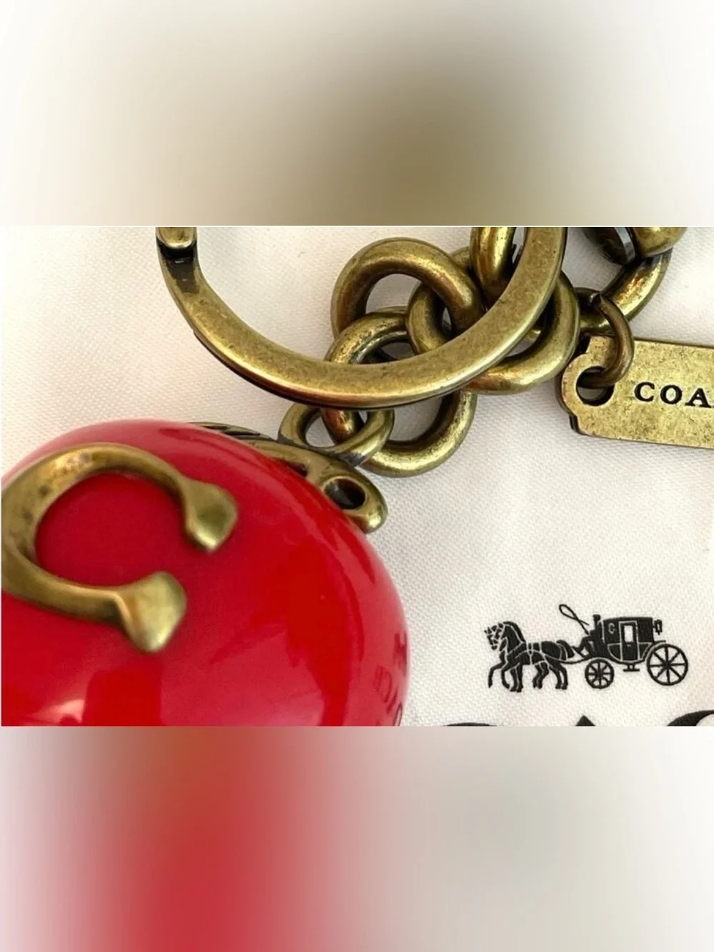 Coach Red Apple Charm Key Ring with Antique Gold Hardware! With Iconic C NWB!